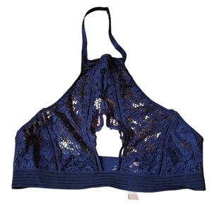 VICTORIA'S SECRET NAVY BLUE KEY HOLE HIGH NECK BRALETTE BRA Size Small